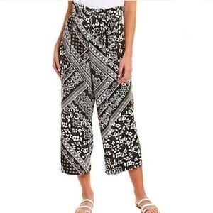 Laundry by Shelli Segal Black & White Bandana Print Paperbag Pants Size M 🖤✨🤍